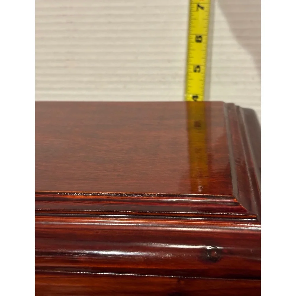 Vintage Wooden Keepsake Jewelry Box Cherry Finish Velvet Lined Brass Latch 11.5